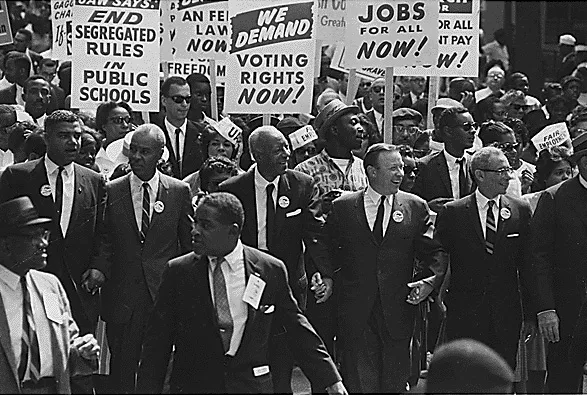 Civil-rights leaders marching at the 1963 March on Washington