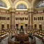 The domed main reading room of the Library of Congress, ringed with desks