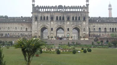 The Bara Imambara in Lucknow seen across its forecourt