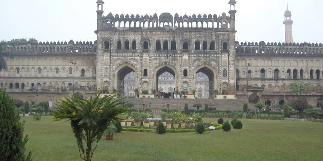The Bara Imambara in Lucknow seen across its forecourt