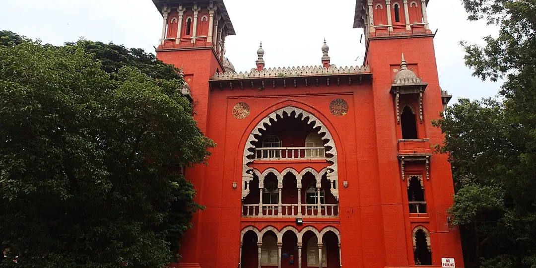 The red-brick facade of the Madras High Court in Chennai