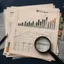 An editorial illustration of layered economic ledgers, revised chart lines, and a magnifying glass